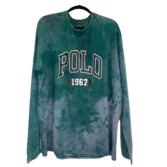 Polo Ralph Lauren Long Sleeve Tie Dye Logo Shirt Men’s Large Green 1967 Retro - Picture 6 of 7